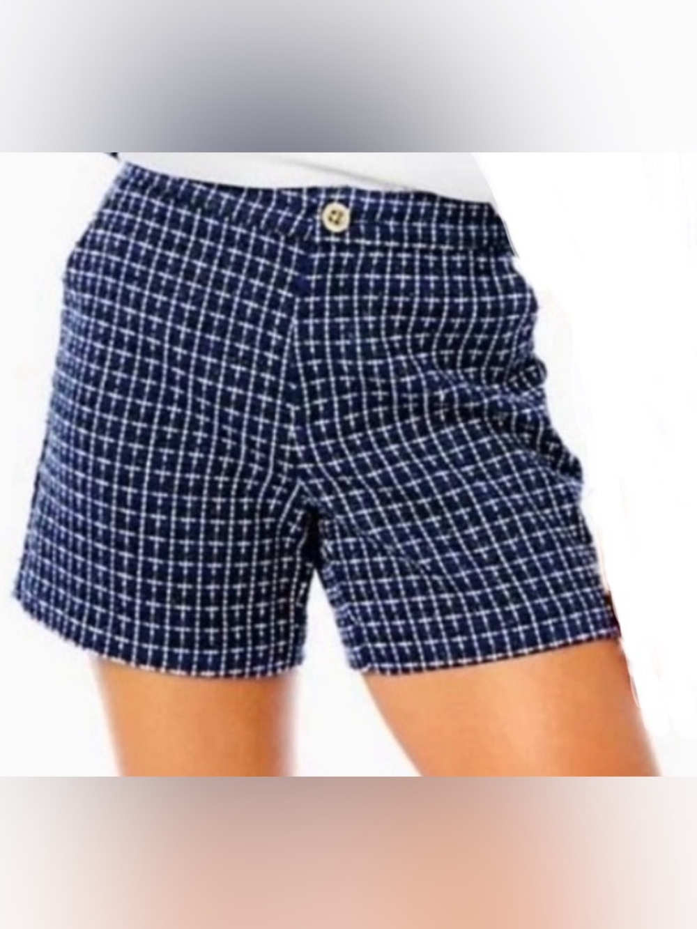 LILLY PULITZER SIZE16~GRETCHEN HIGH RISE TWEED TROUSER SHORTS CLASSIC PLAID NAVY